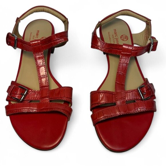 MARC JOSEPH Women's Terrace Round Toe Flat Sandals - Red Croc, Size US 7 - Picture 3 of 11